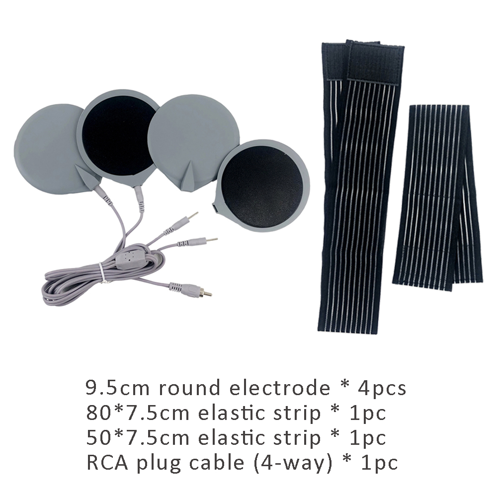 RCA Plug Cable with 4 Output Plugs EMS Electrode Patch Microcuttent Conductive Silicone Paddle Elastic Strict Kit: 9.5cm round kit