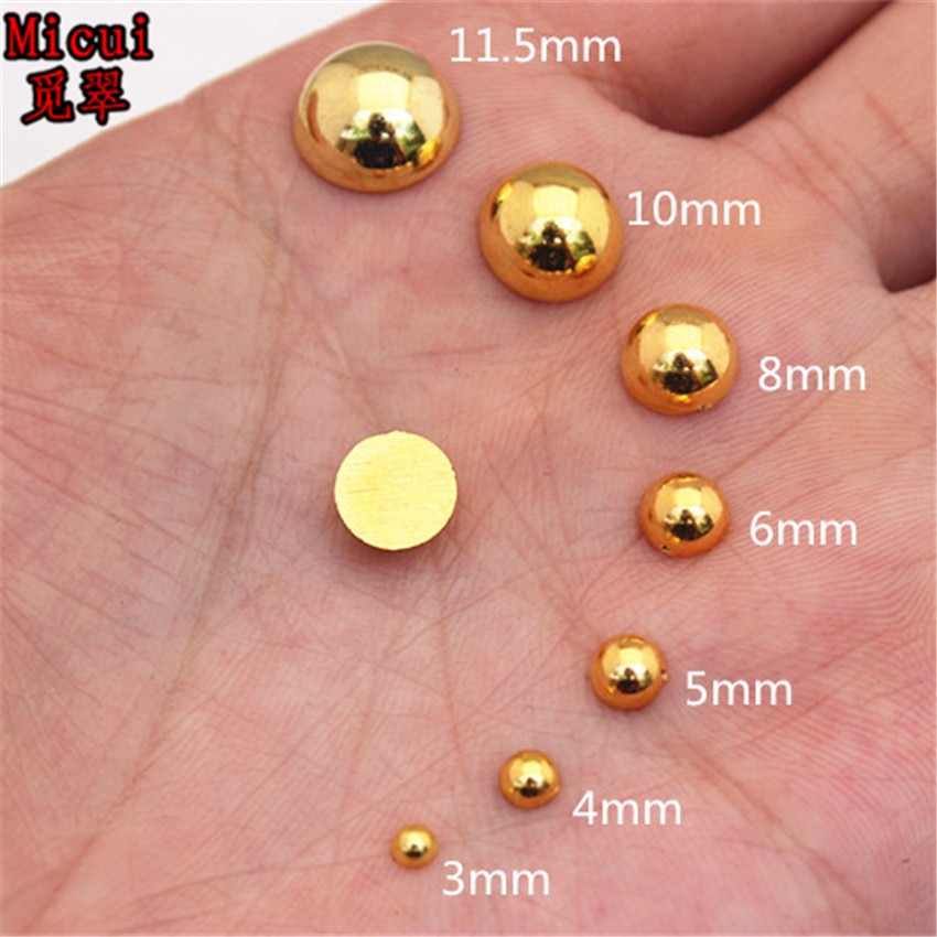 Micui Goud Kleur Ronde Rhinestone Applicaties Plaksteen Acryl Strass Niet HotFix Crystal Stenen 3D Nail Art Voor DIY Ambachten MC94