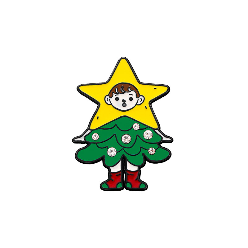 Leuke Cartoon Kerst Tand Kristallen Broches Mooie Hoed Sneeuwpop Ster Boom Patroon Emaille Pins Kerstcadeau: Goud-kleur