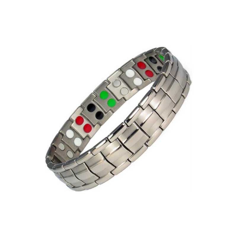 HANRIVER – bracelet de massage de physiothérapie à infrarouge lointain, aimant en acier titane, pierre de germanium magnétique: Rouge
