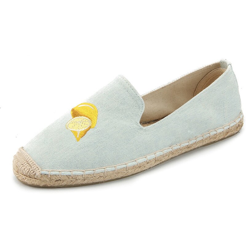 Alpargatas informales con bordado de limón para mujer, zapatos transpirables de lona de cáñamo y lino,