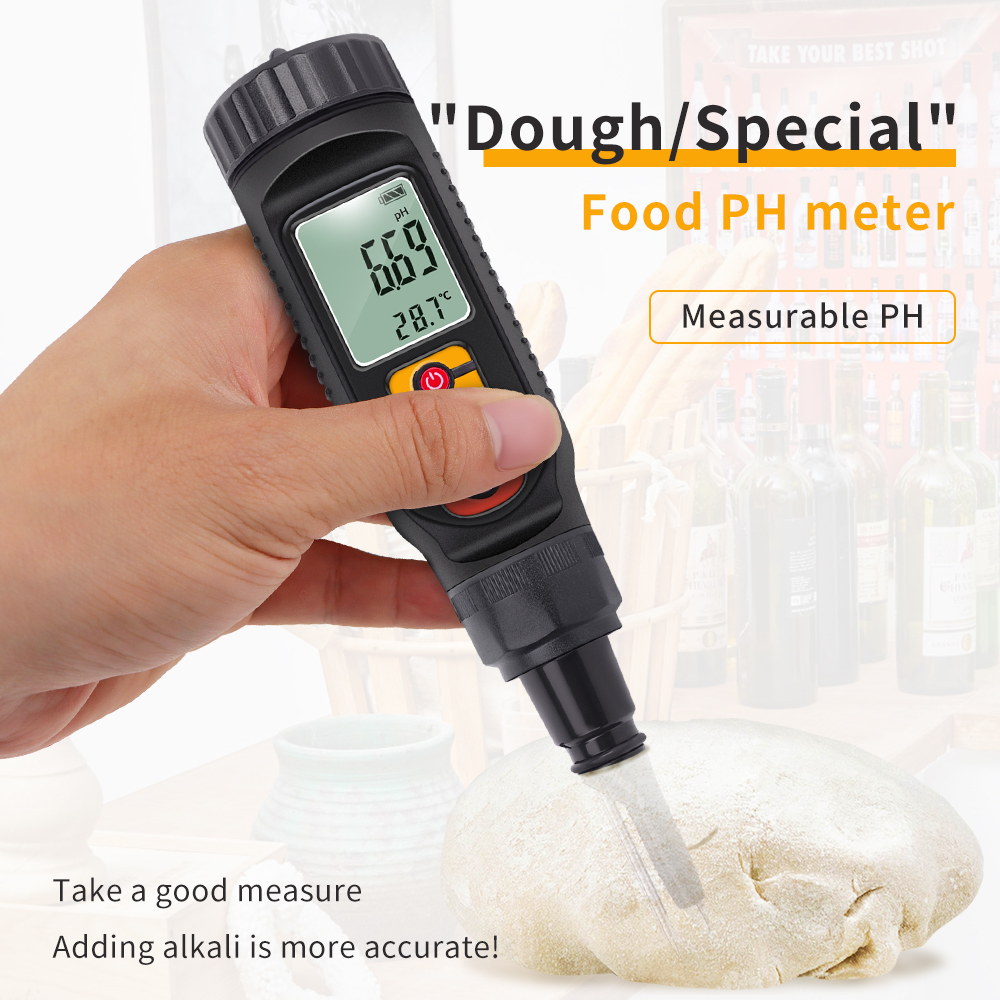 Digital Food PH Meter 0.00~14.00 PH Temp Acidity Tester Dough Soil PH Detector for Meat Cheese Bread Fruit Water Analyzer Meter