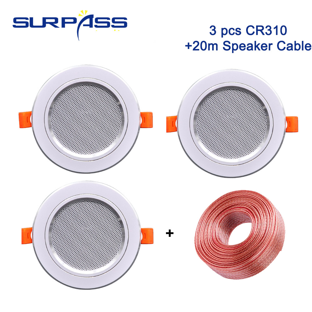 8Ohm 10W Bathroom Ceiling Speaker Background Music System Moisture-proof Aluminum Can In-ceiling Speaker Sound: 3PCS with 20m Cable