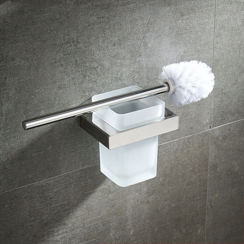 Wzly firkantet toalettbørste med holder glass kopp veggmontering moderne stil toalettbørste svart baderomsutstyr