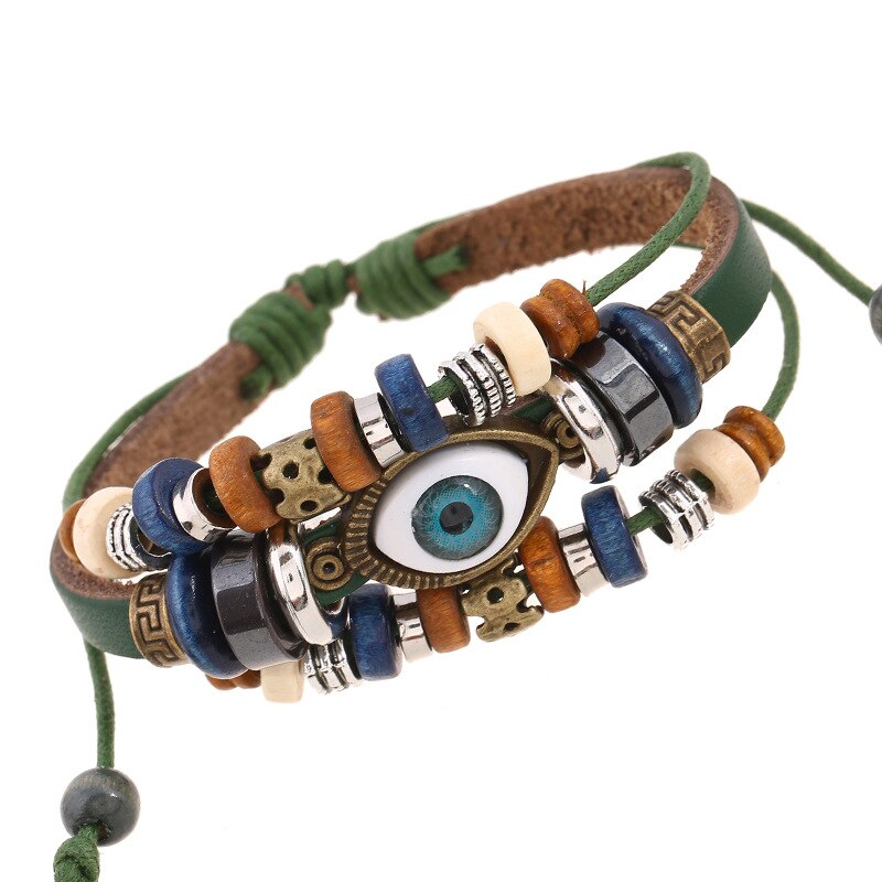 Neue Bohemien Magische Auge mehrschichtig Leder Armbinde Auge Fisch Perlen Armbinde männer retro Punk wickeln Armbinde Schmuck: 2