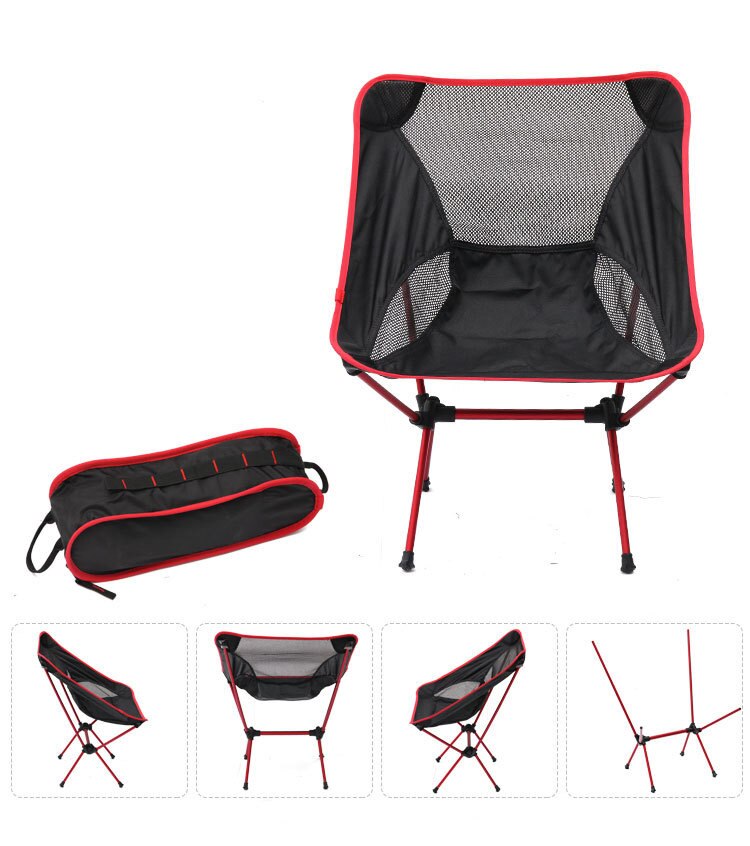 Camping udendørs foldestol bærbar ultralet månestol luftfart aluminiumslegering fiskestol camping strandstol: Rød