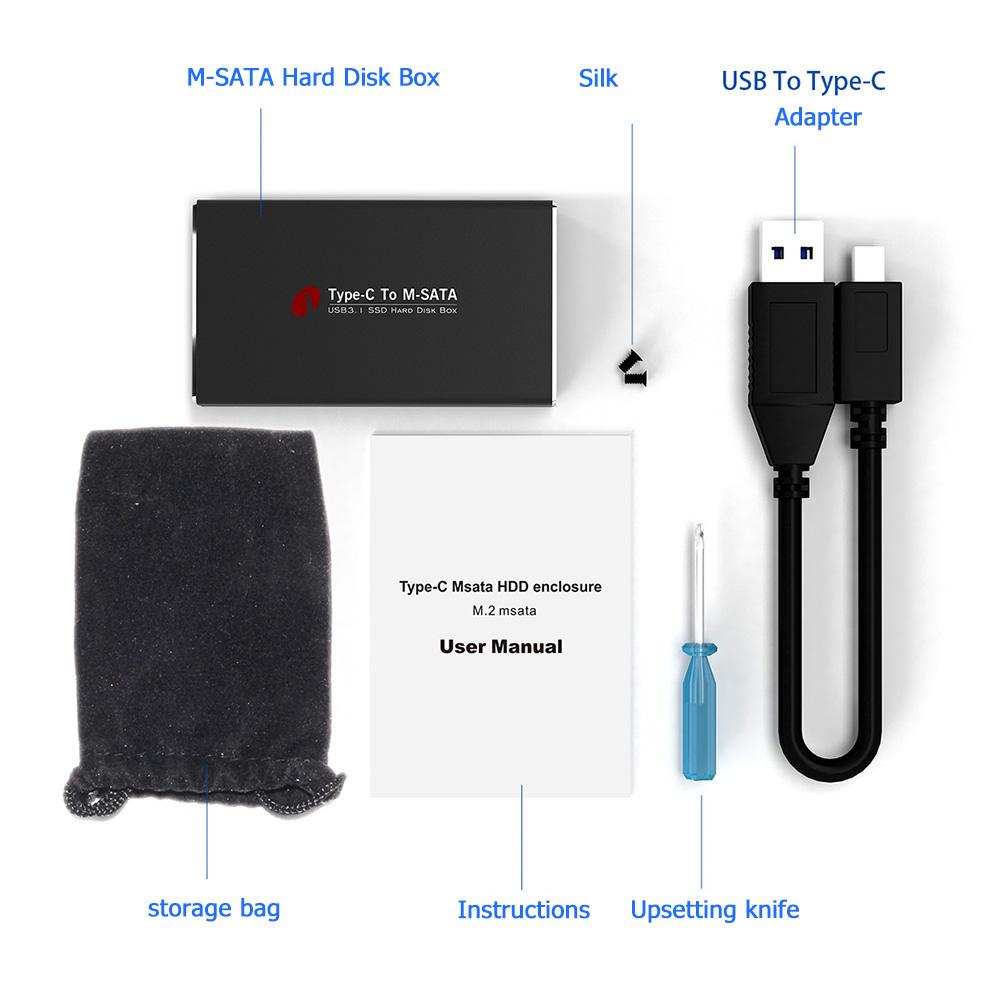 Type C to mSATA SSD Mobile Case Box USB3.1 Ultra-fast and Large Capacity Data Transfer Solid State Drive External Enclosure