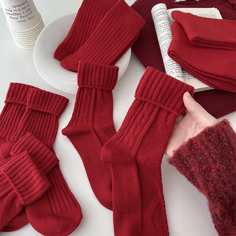 Calcetines de mujer de algodón transpirable Navidad Año calcetines rojos para niñas rayas Casual Otoño Invierno calcetines cálidos comodidad