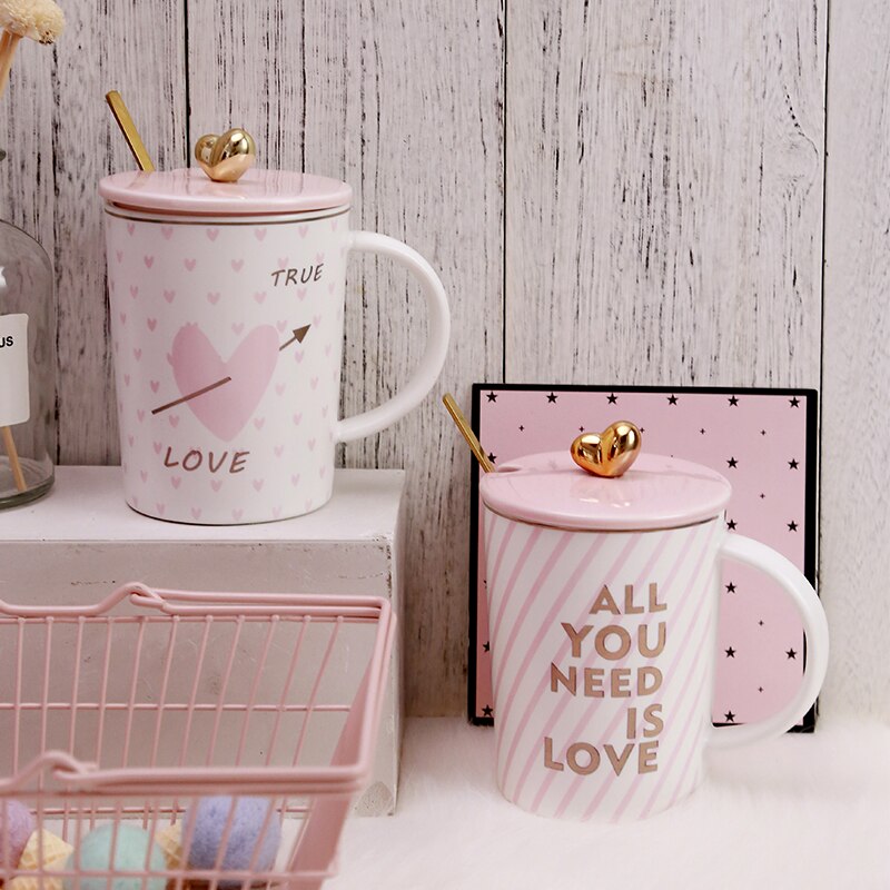 Japanse Leuke Cartoon Mok Creatieve Keramische Mok Voor Paar Met Lepel Met Deksel Kubek Koffie Cup Paar Kawaii Cup tazas 60