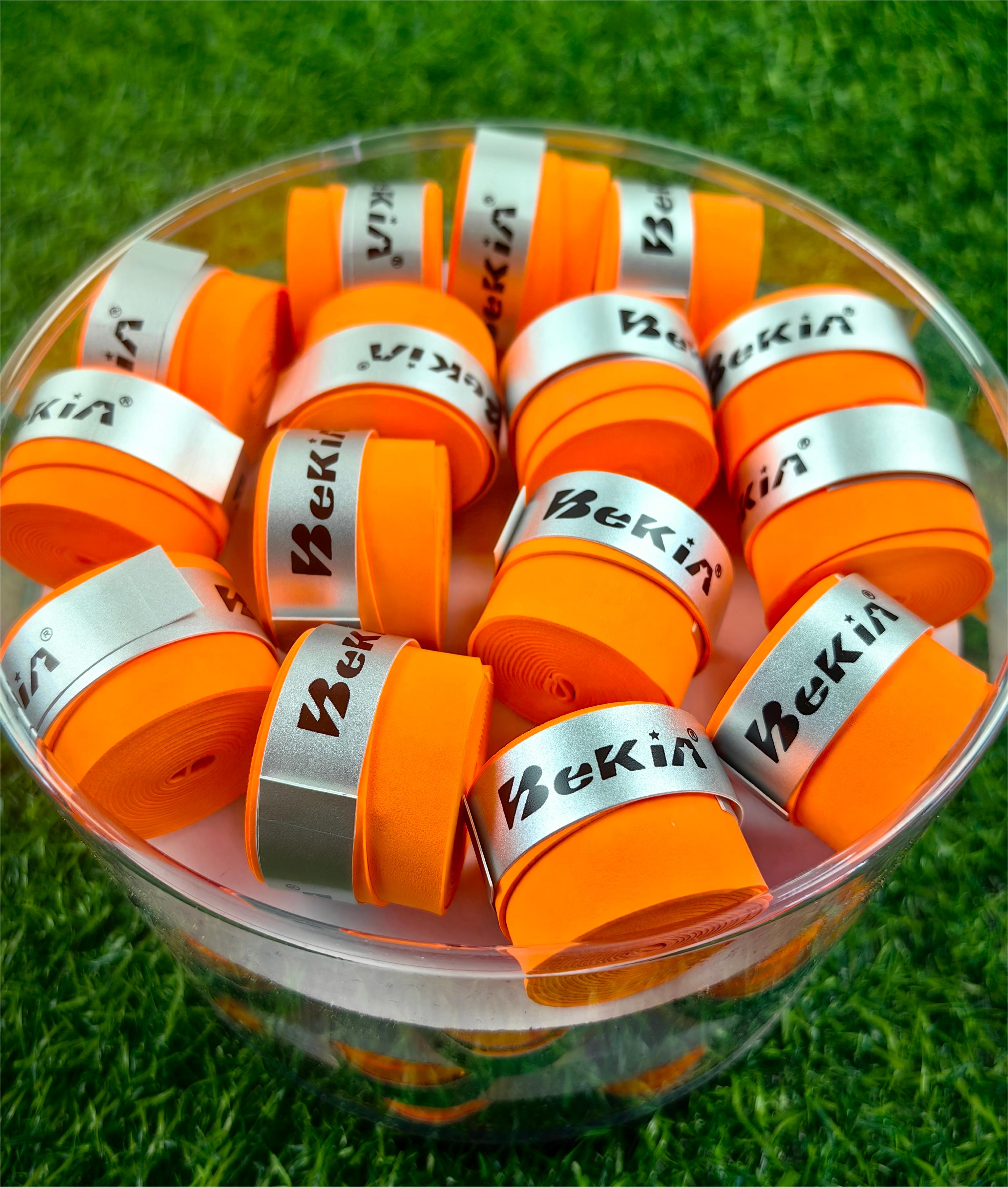 60 kpl/pakkaus kuiva tennismailan kahva liukumaton hikeä imevä suojus tapit sulkapallokahvat mailan tärinäsuoja hikinauha: Oranssi