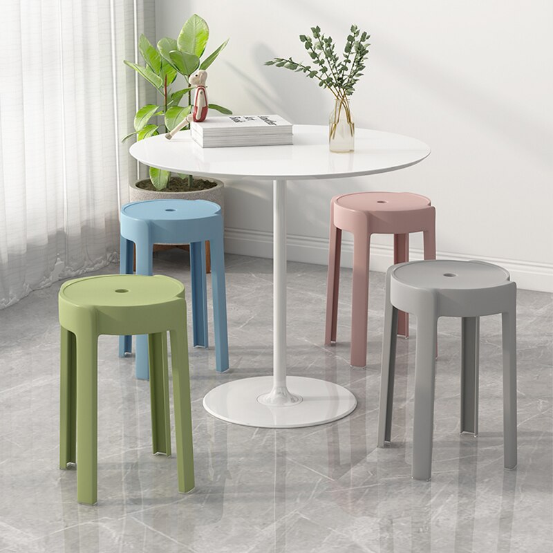 Thuis Gebruik Kan Worden Gestapeld Plastic Krukken Meubels Fortabele Kruk Ronde Kruk Mode Creatieve Hoge Nordic Eenvoudige Stoel Poef