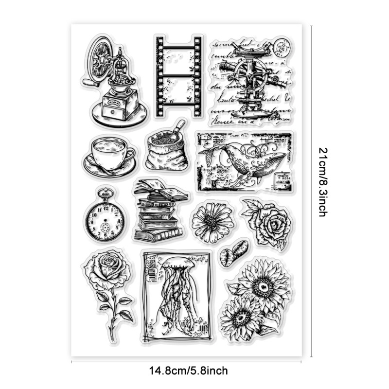 Sellos transparentes de borde botánico, formas mixtas para hacer tarjetas, rosas, setas, esquina de encaje, sellos transparentes de 5,83x8,27 pulgadas, 1 ud.: YELLOW