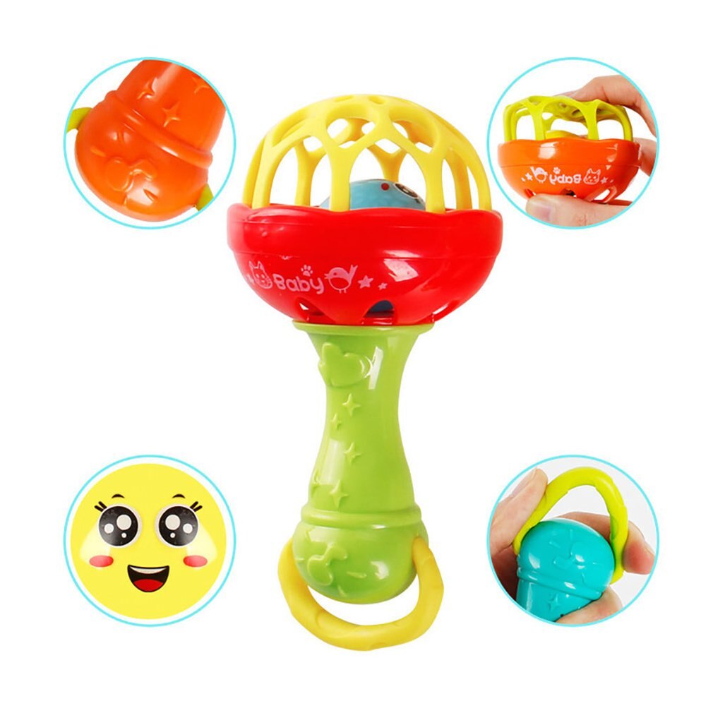Fun Games Baby Soft Rubber Teether Rattle Rod Multi-functional Baby Rattle Stick With Teether Baby Hand Holding Toy