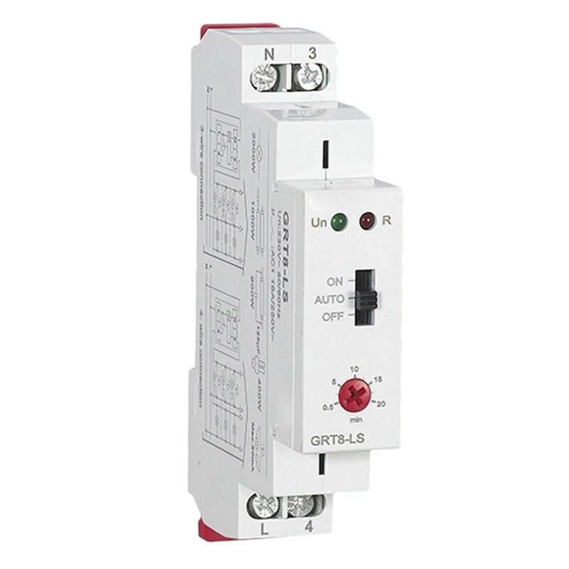 GRT8-LS Din Rail Staircase Switch Lighting Timer Switch 230VAC 16A 0.5-20Mins Delay Off Relay Light Switch: Default Title