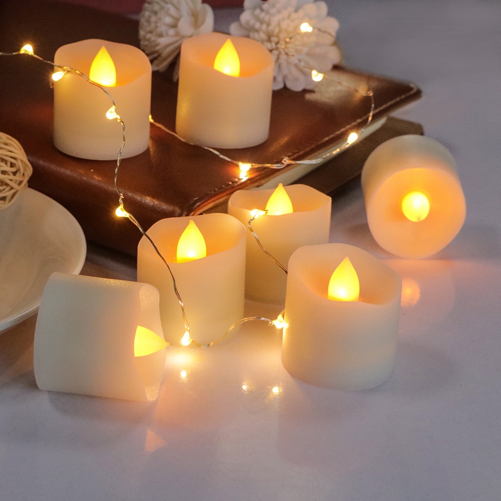 12pcs LED Simulation Candle Flame Light Electronic Yellow Flicker LED Candle Models Lamp Plastic Tea Light with Remote Control