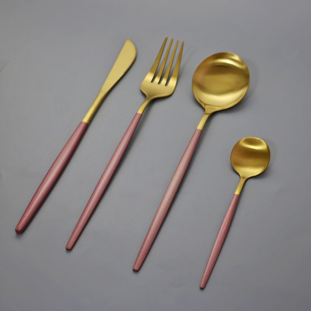 Western 4 pièces rose or mat ensemble de couverts 304 en acier inoxydable vaisselle couteau fourchette cuillère vaisselle cuisine dîner couverts ensemble: Pink Gold