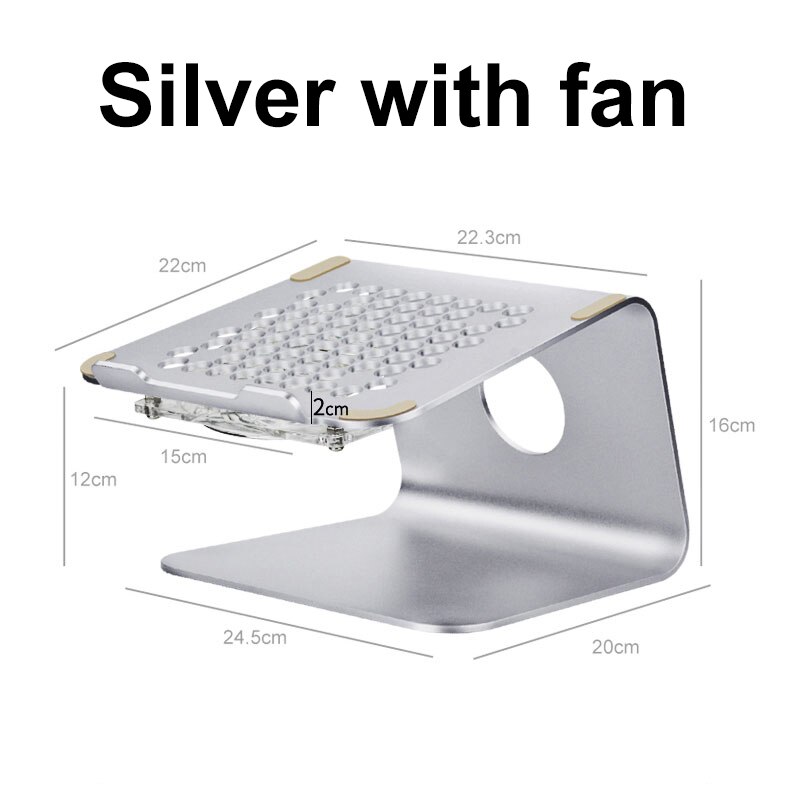 Aluminium Laptop Stand With Fan Base Support Laptop Table For Bed Desktop Notebook Holder For Macbook HP Lapdesk Computer Riser: Sliver with fan