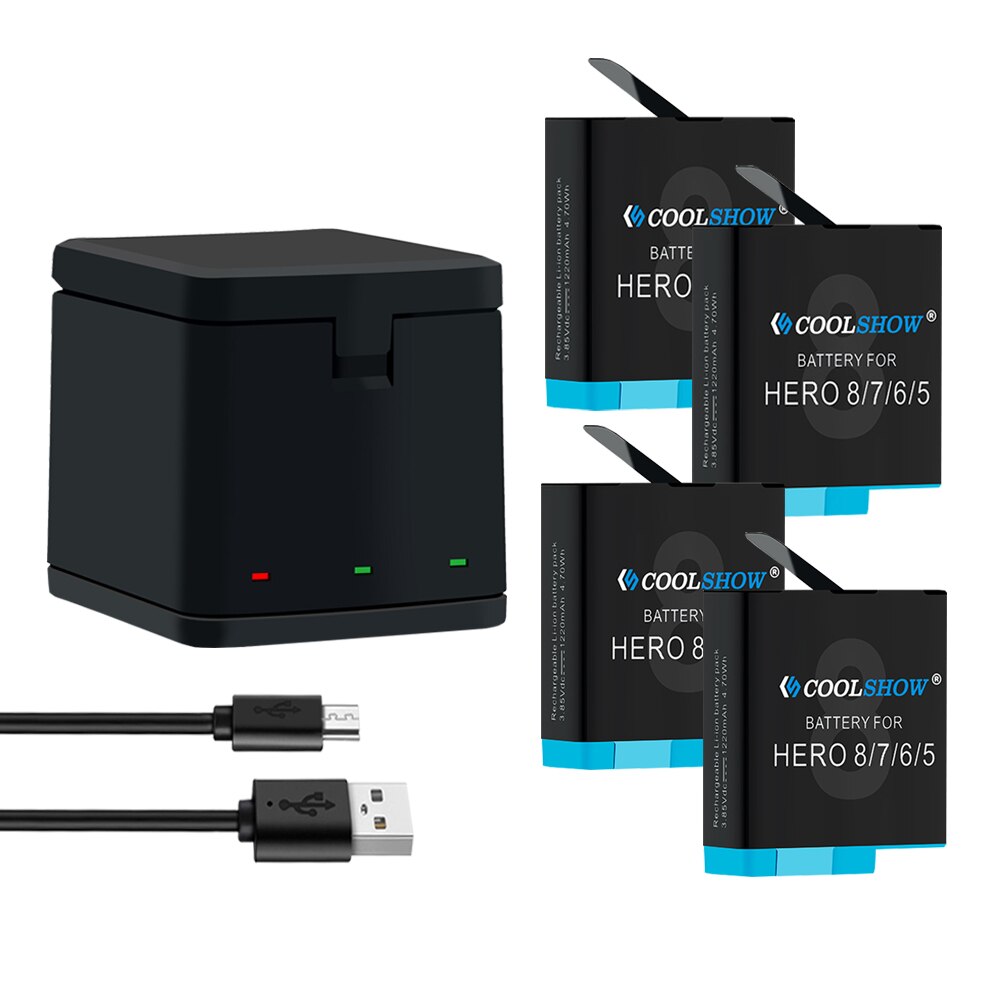 Batterij Voor Gopro Hero 8/Voor Gopro Hero 7 Hero 6 Hero 5 Hero 8 Batterijen Camera Accessoires 1220mah: 1Charger 4Battery