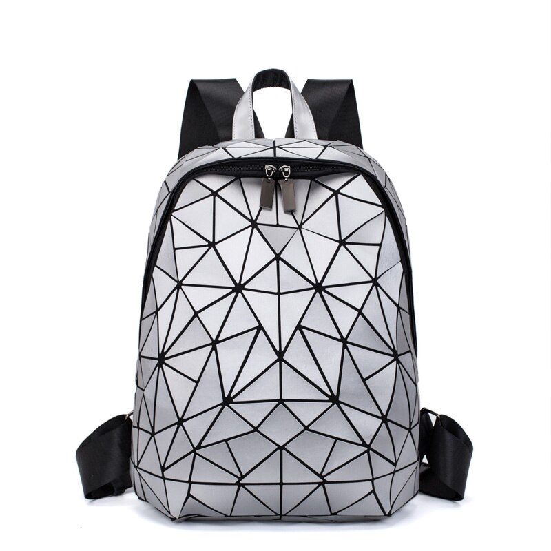 Frauen Hologramm Rucksack Schule matt Geometrische Rucksäcke Mädchen Reisen Schulter Taschen Für Frauen Totes Luxus Schulter Tasche Silber: Silber-