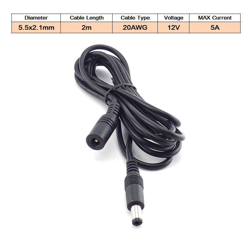 DC Vrouw naar Man Verlengsnoer 5V 2A 3.5x1.35mm/12V 5A 5.5x2.1mm Plug Jack Connector Kabel Voeding Adapter Lijn: Zilver