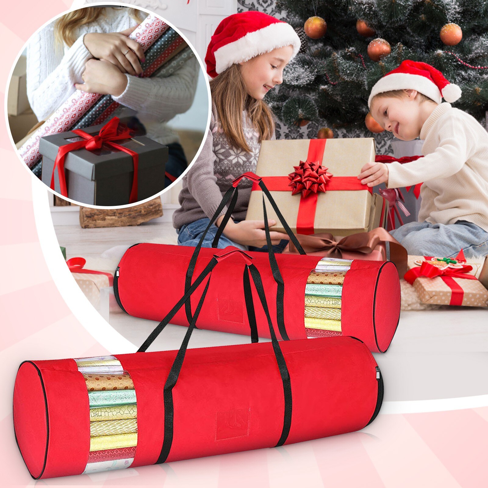 Home Wrapping Paper Storage Bag Container Fits 24 Roll Wallpaper Wrap Roll Organization Accessories