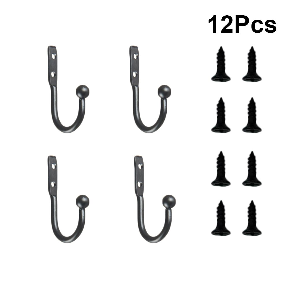 Mini gancho de 12 Uds., ganchos de pared de tamaño pequeño, colgador decorativo de puerta, colgadores de pared de aleación de Metal, ganchos negros (4 ganchos y 8 tornillos)