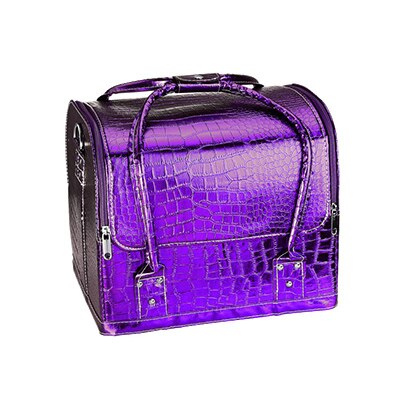 Pu läder kosmetisk låda kvinnor flera lager nagelkonst sminklådor stor kapacitet sminkpåse toalettartiklar: Lila-c