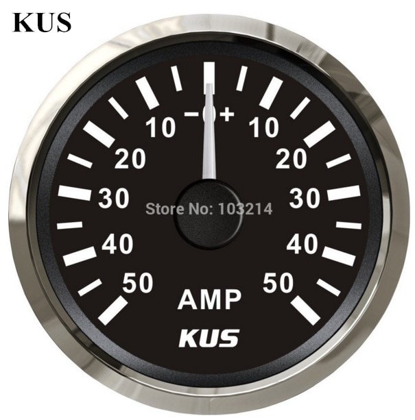 KUS 52mm Ampèremeter/AMP gauge zwart faceplate met redelijke +/-50A met huidige pick-up sensor voor universele motorfiets boot