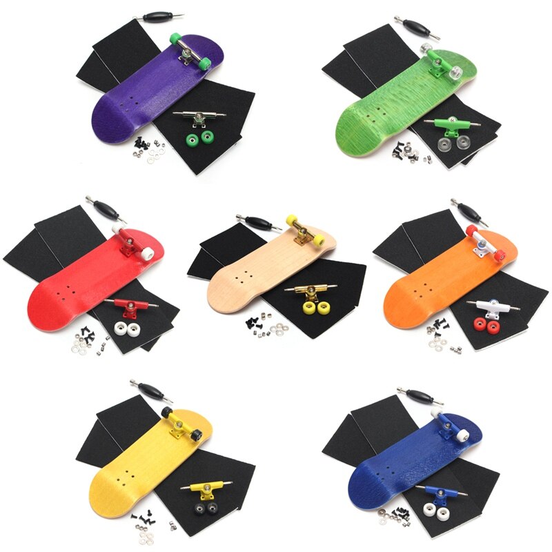 Basic Assembly Wooden Fingerboard Finger SkateBoard Wood Fingerboars With Bearings Wheel Foam Tape Set 7 Colours