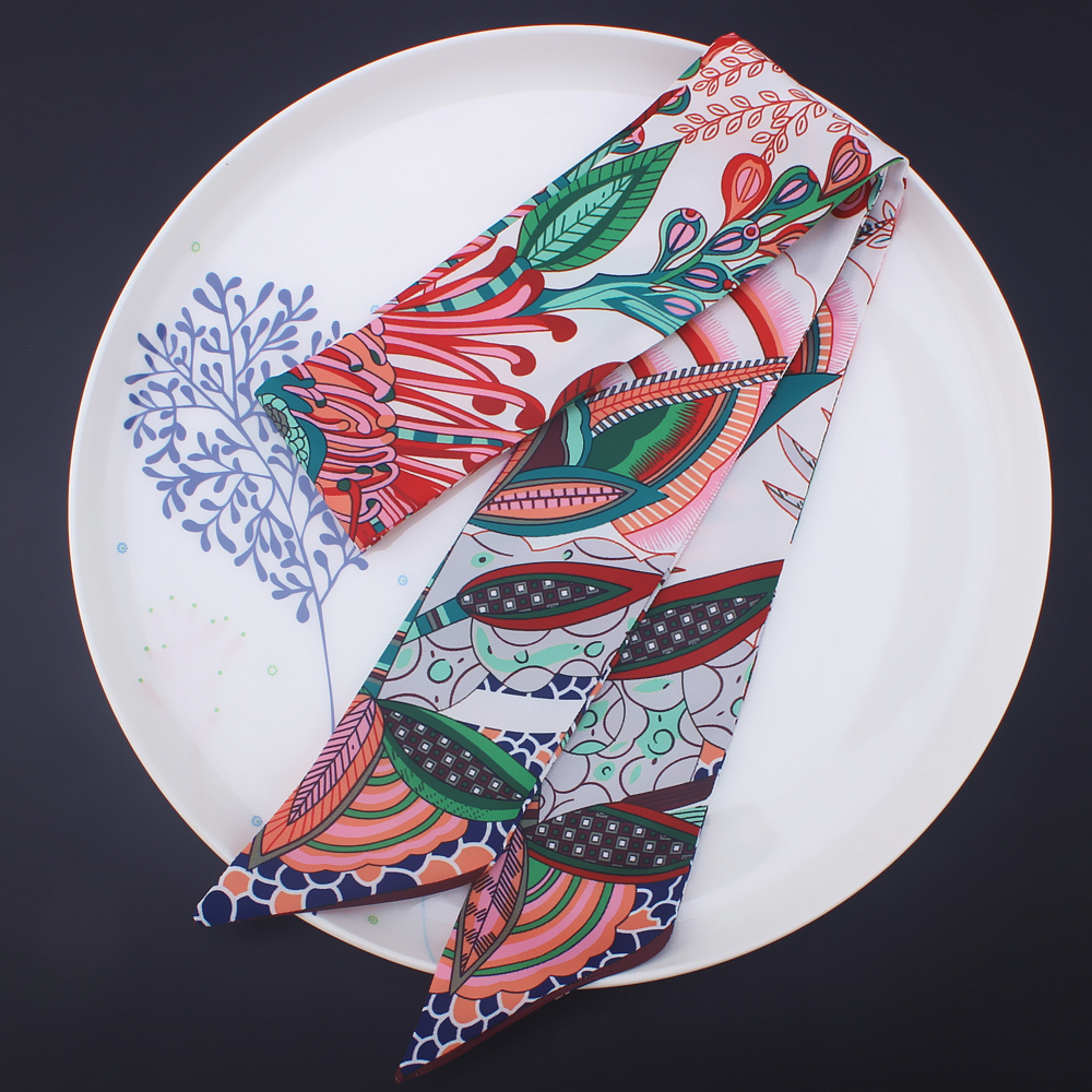 Bohemia Style Skinny Scarf Brand Silk Scarf For Women 4 Color Floral Print Head Scarf Long Handle Bag Scarves Wraps