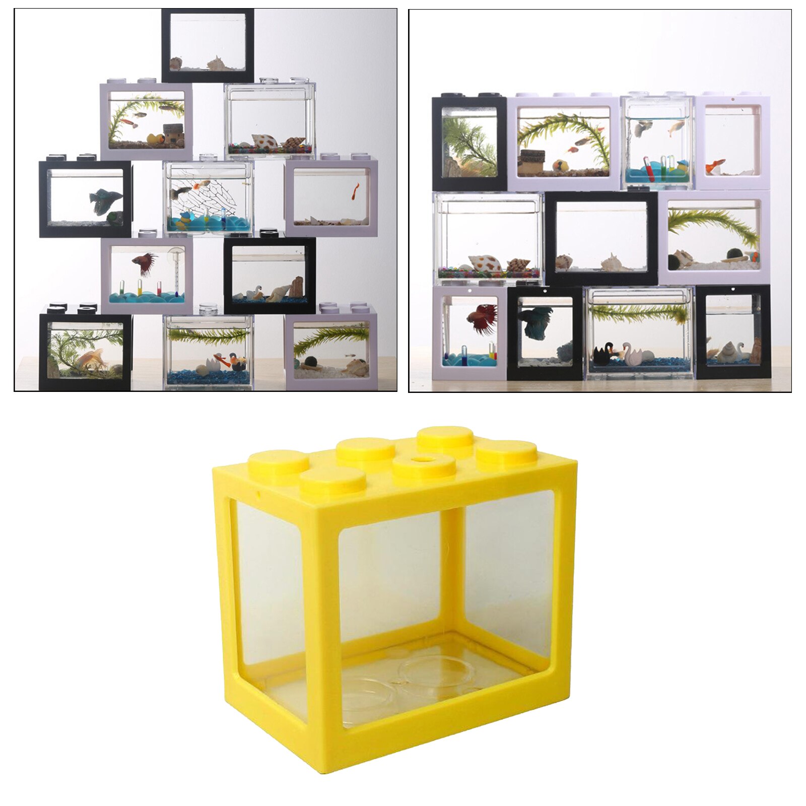 Mini tanque de peces para acuario, oficina, hogar, escritorio, caja de alimentación para mascotas, decoración para el hogar: Yellow