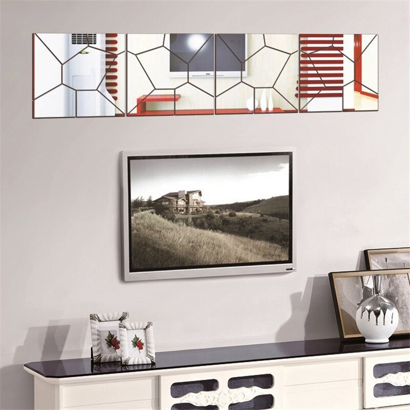 Pegatinas de espejo 3D para pared, pegatinas geométricas removibles, DIY TV de fondo, decoración de la habitación del hogar, YE