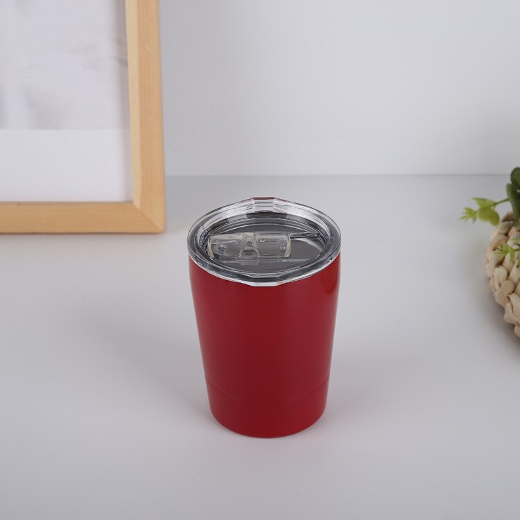 8oz- delige roestvrijstalen koffiemok met dubbele wand, vacuüm geïsoleerde theekop met deksel, reisbeker voor yerba mate kalebas: Rood