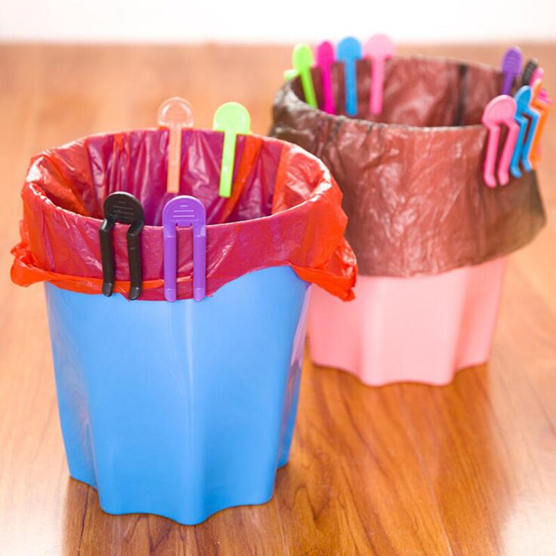 Basforsyning 6 stk/parti fargerik plast søppelpose klips fast avfallsbeholder bag stativ søppelholder søppelbøtte klemme kjøkken dingser