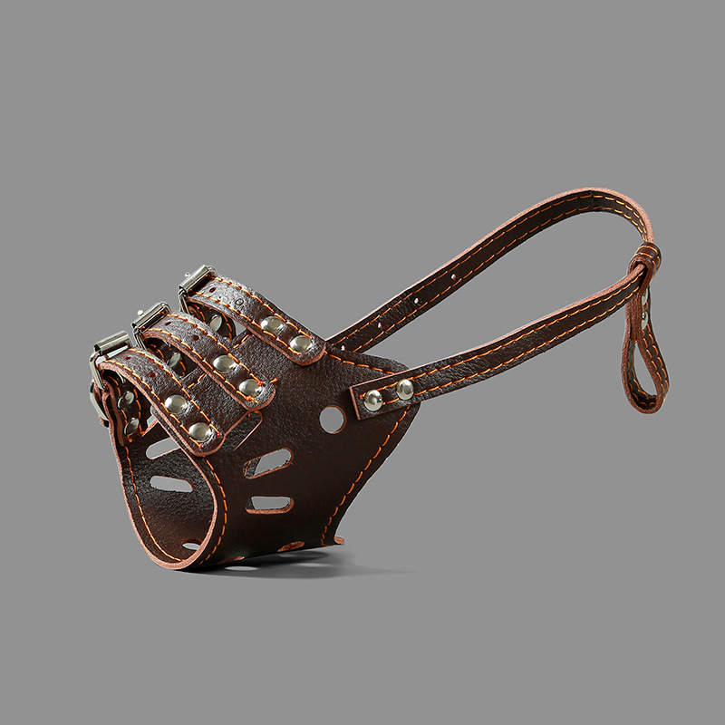 Leather Dog Muzzle Secure Anti-Barking Muzzles for Dog Breathable Adjustable Allows Drinking and Eating Can Used with Collars: Brown Dog Muzzle / XS  13-17cm