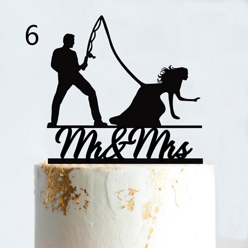 Vissen Stijl Bruidstaart Topper Grappige Mr &amp; Mrs Gelukkige Verjaardag Verslaafd Voor Leven Gelukkig Pensioen Acryl Houten Taart Decoratie