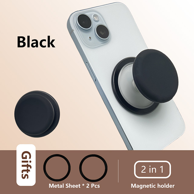 For Magsafe Magnetic Mobile Phone Grip Tok Holder For IPhone 15 Samsung Socket Pocket Support Mac Safe Ring Finger Folding Stand: black