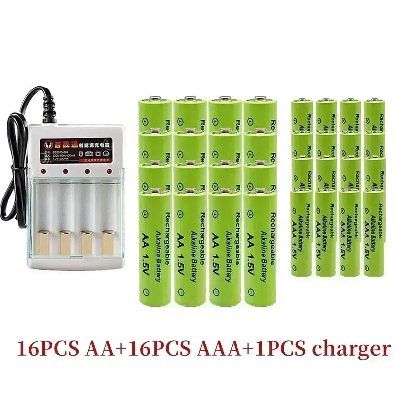 1.5V rechargeable battery, AA3800 + AAA 3000mAh+Charger, alkaline technology, suitable for remote control, toys / computers, etc: Red