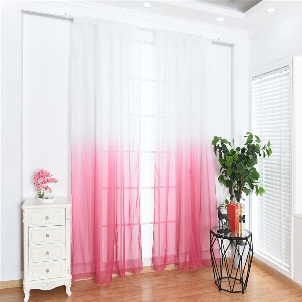 ! moderne gradiëntkleur raam tule gordijn transparante gordijn valance slaapkamer decoratie huistextiel: Rozenrood