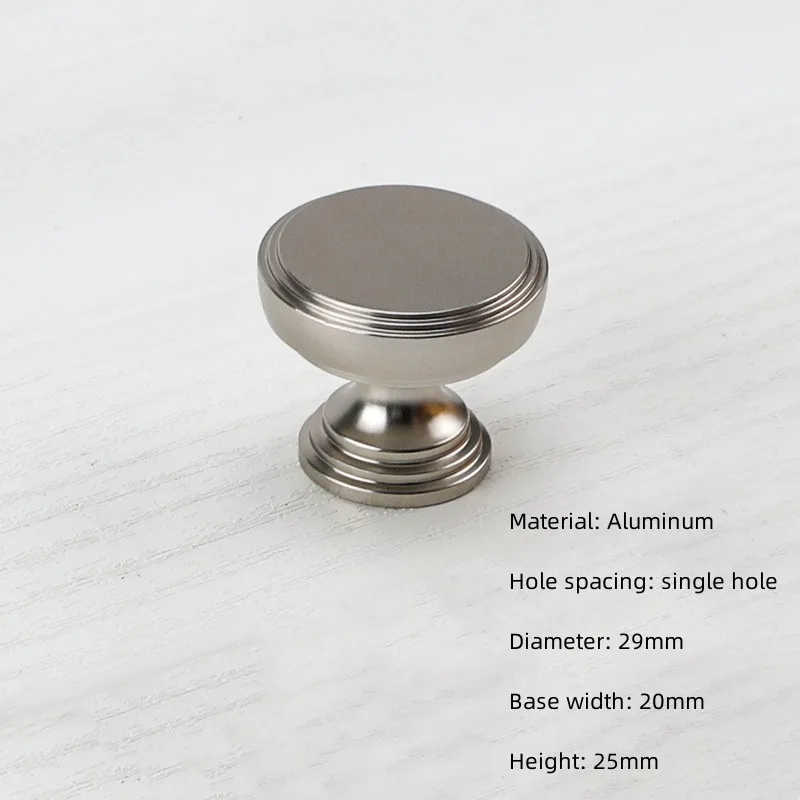 Manija de un solo orificio de aluminio plateado, cajón de armario moderno, perilla redonda, muebles de armario de cocina, manija de puerta pequeña, decoración del hogar: Níquel