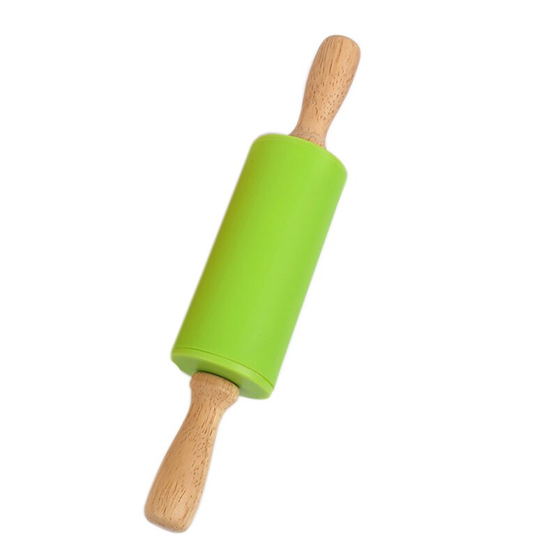 3 Size Silicone Rolling Pin Kitchen Gadgets Fondant Pastry Tools Rotatable Non-Stick Wooden Dough Roller Baking Accessories: green pin / L 39x5cm