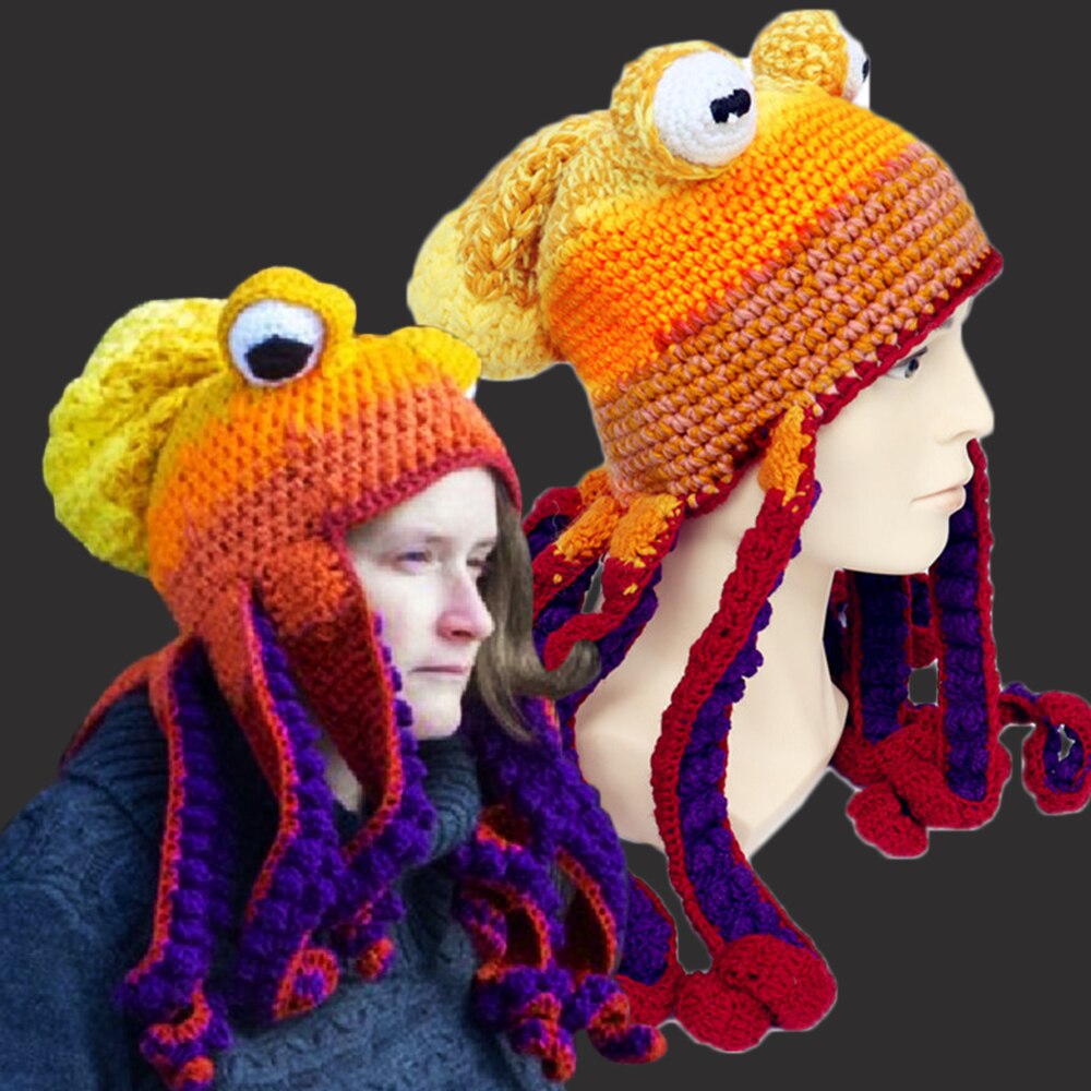 Knit Octopus Hats Beard Hand Weave Wool Christmas Cosplay Party Funny Tricky Headwear Warm Winter Men Hat Bonnet