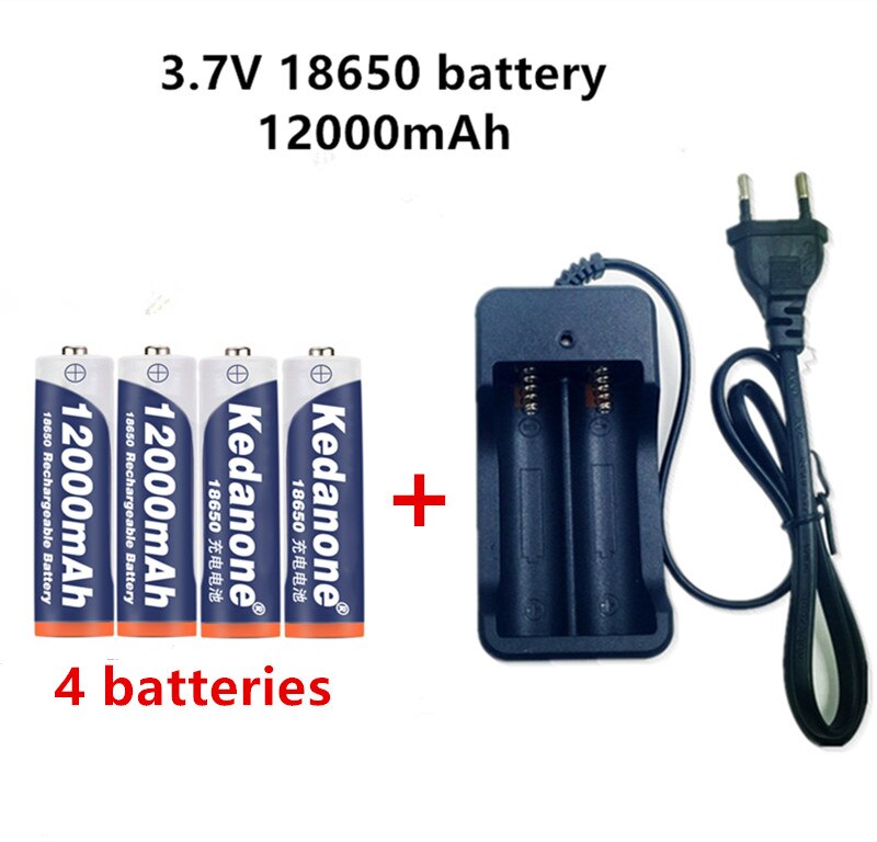18650 batterie Akku 3,7 V 18650 12000mAh Kapazität Li-Ion Akku Für Taschenlampe Batterie + Ladegerät: 4Stck