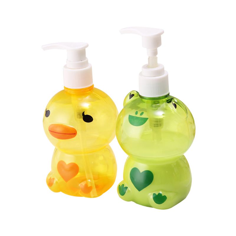 250ml bærbare børn søde dyresæbe dispenser frø/and form push-type dispenser shampoo og shower gel dispenseringsflaske