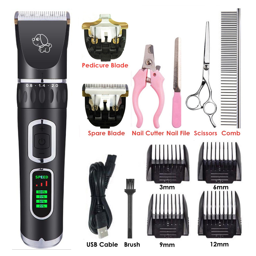 Hundeklippere kattehårklipper pleje dyr kæledyrsbarbermaskine trådløs lydløs hundehårtrimmere fjerner usb elektrisk hårklippermaskine: Sort kb værktøjssæt