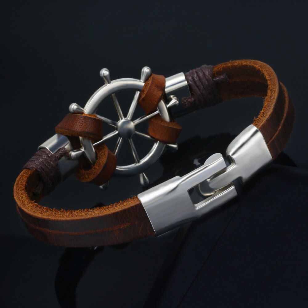 2021High Vintage Rudder Charm Personalit Leather Woven Anchor Bracelet for Men Rope Bracelets Bangles pulseira masculina