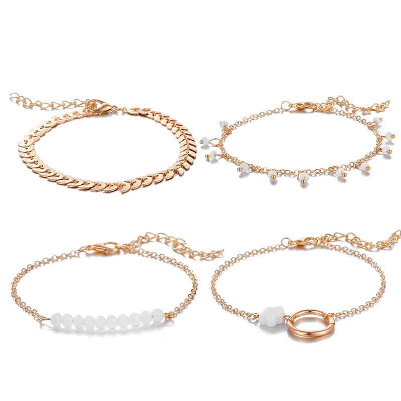 Docona 4 unidades por juego, pulsera de cadena con cuentas de flecha Bohemia para mujer, conjunto de pulsera circular con cuentas, accesorios de joyería 14411: Default Title
