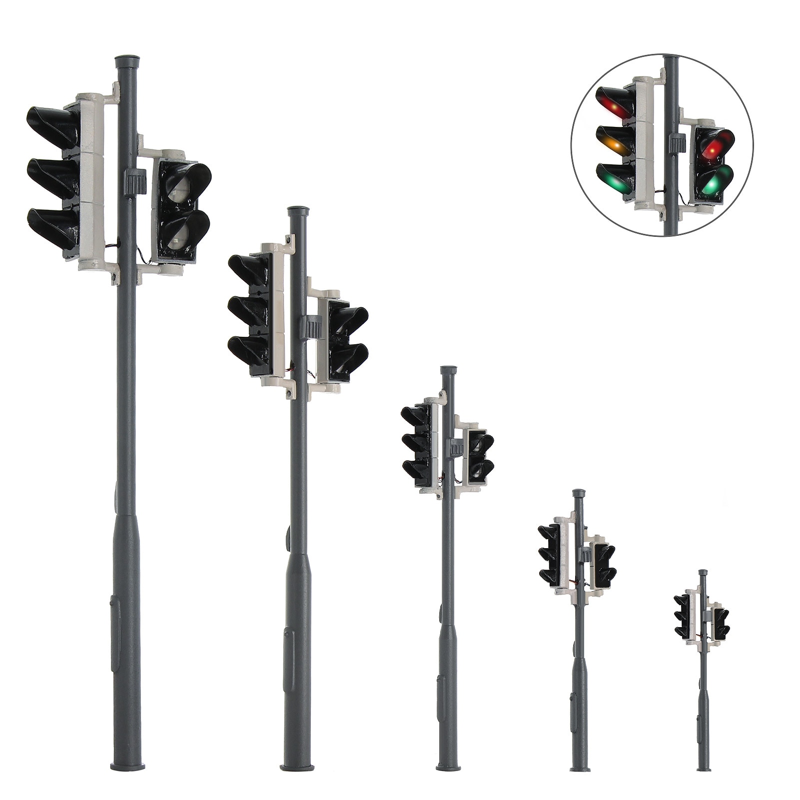 2pcs Model Traffic Singal Red/Green and Red/Yellow/Green Road Crossing Block Signal Light 5-LEDs HO OO O I G Scale Free Resistor