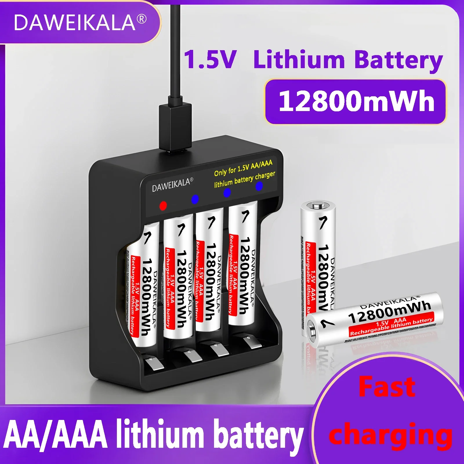 Batería AA de 16800mWh y 1,5v, pilas recargables de litio AAA de 12800mWh para juguetes de Control remoto, teclados y ratones inalámbricos