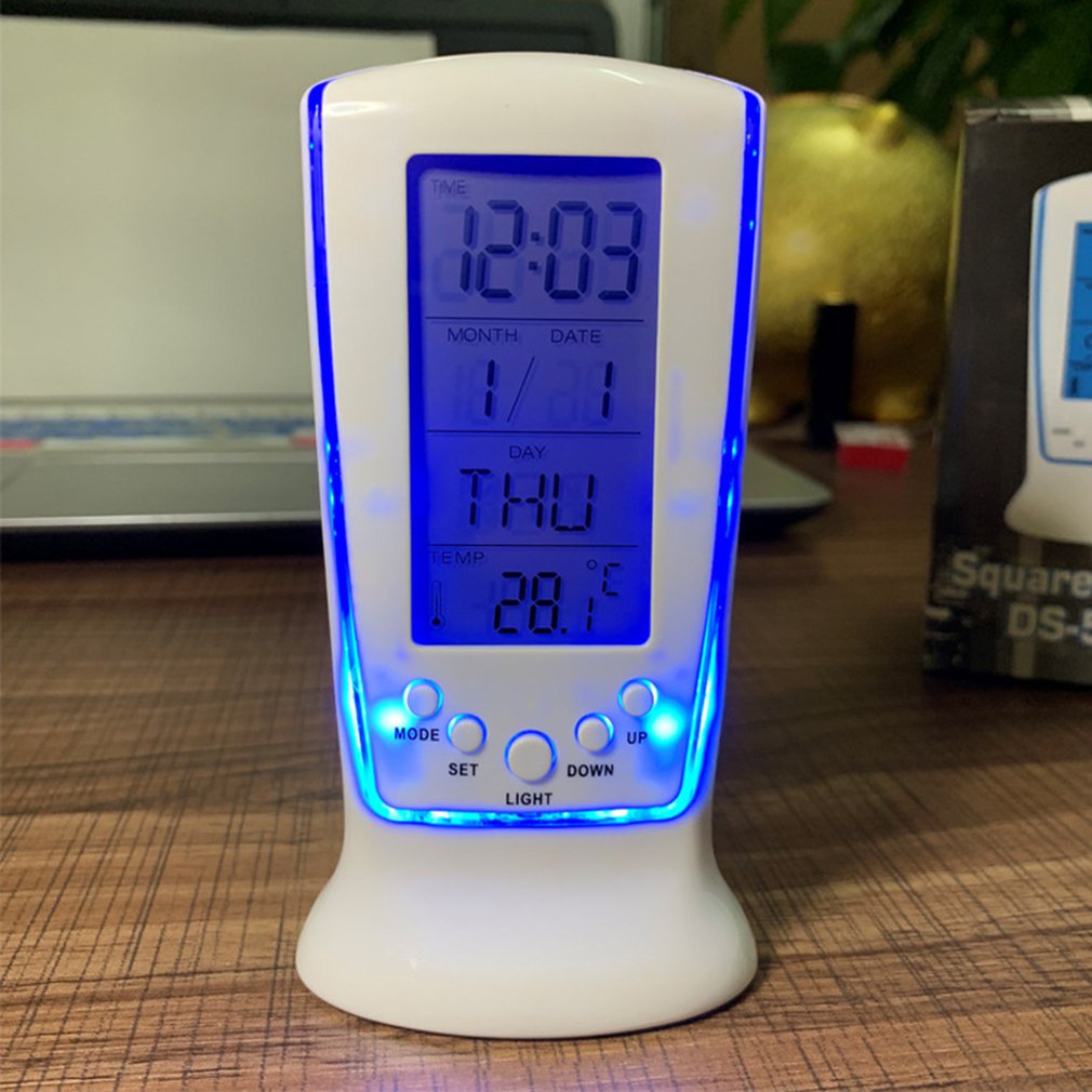 Led Digitale Wekker Met Blauwe Achtergrondverlichting Digitale Kalender Temperatuur Elektronische Led Nachtlampje Bureauklok Snooze Alarm